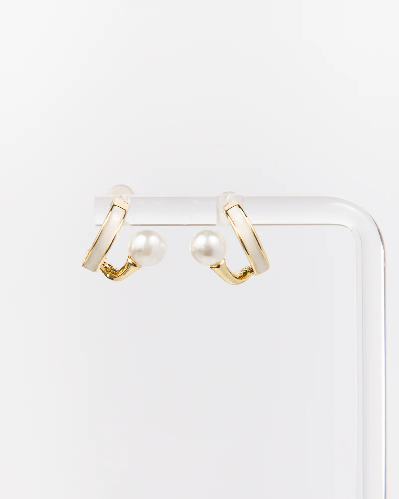 NYU NYU Gold and Pearl Loop Earrings - Image 2