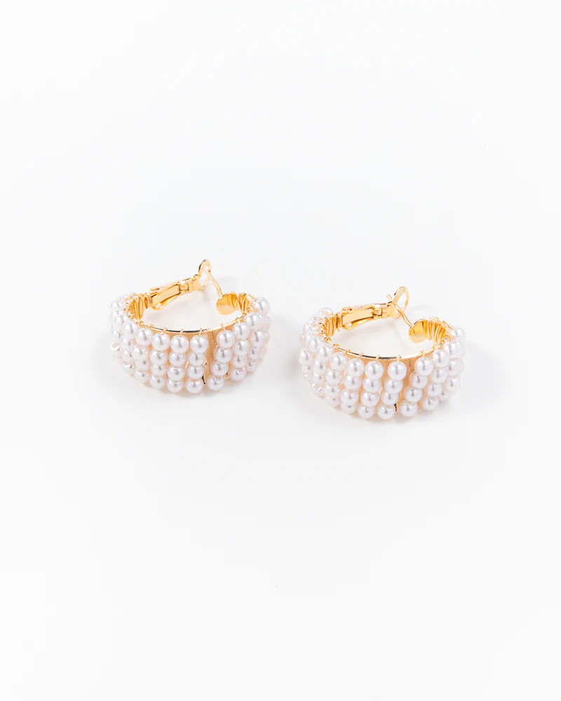 NYU NYU Gold Pearl Hoop Earrings - Image 2